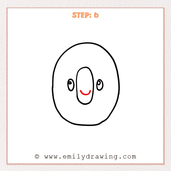 how to draw a bubble letter o - Step 6 of how to draw a bubble letter O adds a small curved smile inside the inner oval, turning the letter into a cute face.